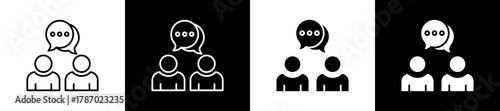 Discussion icon set in line and glyph style on black and white background