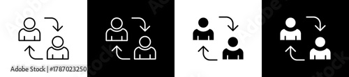 Exchange icon set in line and glyph style on black and white background