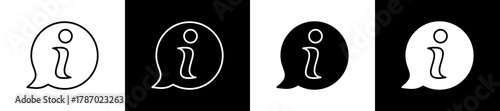 Information icon set in line and glyph style on black and white background