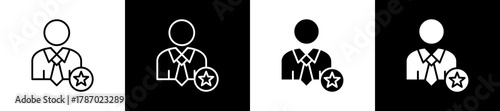 Expert icon set in line and glyph style on black and white background