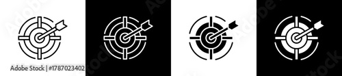 Retargeting icon set in line and glyph style on black and white background
