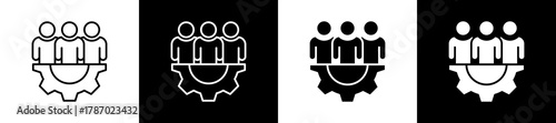 Management icon set in line and glyph style on black and white background