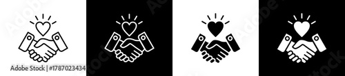 Relationship icon set in line and glyph style on black and white background