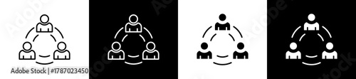 Social icon set in line and glyph style on black and white background