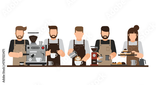 Baristas Preparing Coffee in a Modern Coffee Shop