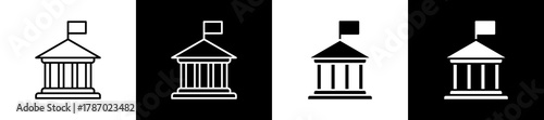 Governance icon set in line and glyph style on black and white background
