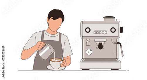 Barista Preparing Coffee with Espresso Machine in Modern Coffee Shop