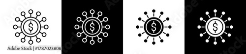 Crowdfunding icon set in line and glyph style on black and white background