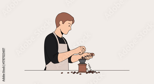 Barista Grinding Coffee Beans for Fresh Brew at Coffee Shop