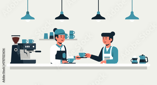 Modern Coffee Shop Barista Preparing a Cup of Coffee in a Cozy Caf Setting