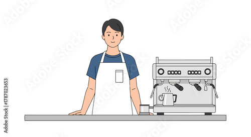 Young Female Barista Preparing Coffee Behind Counter at Coffee Shop