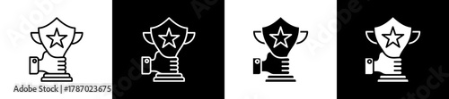 Reward Pool icon set in line and glyph style on black and white background