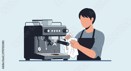 Barista Preparing Coffee with Espresso Machine in Coffee Shop