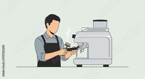 Barista Preparing Coffee with Espresso Machine in a Modern Coffee Shop