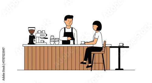 Barista Serving Coffee to Customer at Coffee Shop Counter