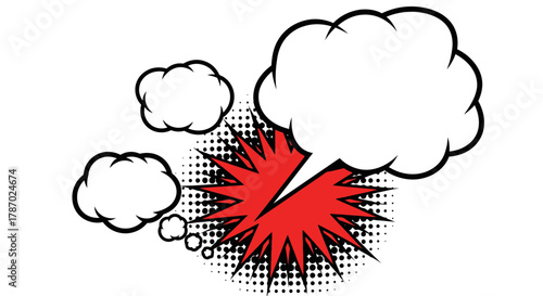 Explosive comic book speech bubbles with bold red burst effect