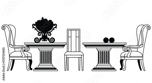 Elegant dining room furniture illustration for interior design needs