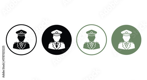 Security guard icon set featuring various color combinations uniforms
