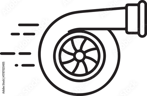 Stylized outline of a turbocharger with speed lines