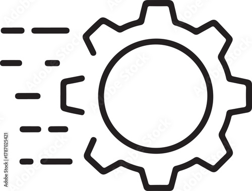 Gear with motion lines indicating speed and progress