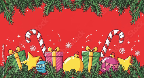 Festive Christmas Decorations with Gifts and Ornaments