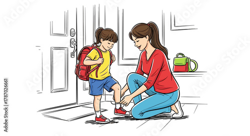Child Ready for School with Mother's Help