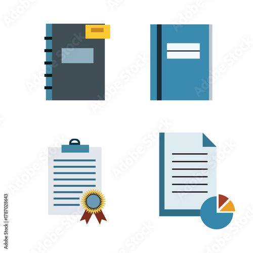 A set of flat vector document icons for web, business, and office computer file data design