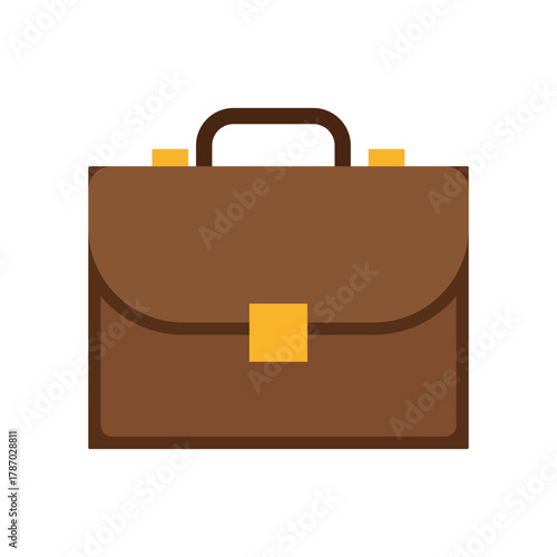 Vector business briefcase icon of a brown leather suitcase with a handle and lock, isolated on a white background for design
