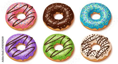 Colorful Glazed Donut Vector Set - Delicious Bakery Treat Illustrations