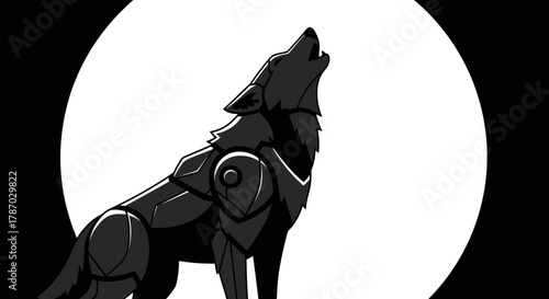 Stylized wolf howling at the moon, perfect for fantasy themed designs