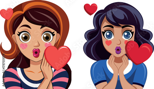 girl with heart illustration, love emotion artwork, cute romantic cartoon, emotional expression vector, valentine design art, happy heart artwork, affectionate girl cartoon, girl love symbol illustrat