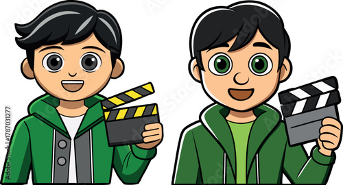  movie director illustration, film clapper cartoon, creative cinema artwork, filmmaking concept vector, studio production design, director character illustration, shooting scene artwork, film industry