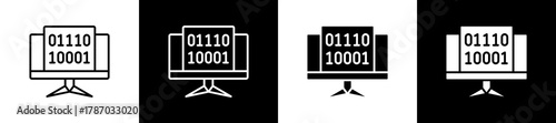 Software Development icon set in line and glyph style on black and white background