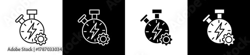 Timing icon set in line and glyph style on black and white background