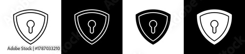 Permission icon set in line and glyph style on black and white background