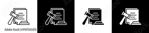 Rules icon set in line and glyph style on black and white background