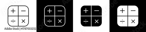 Mathematics icon set in line and glyph style on black and white background