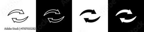 Interchange icon set in line and glyph style on black and white background