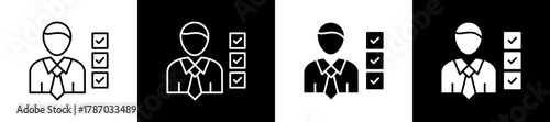 Competence icon set in line and glyph style on black and white background