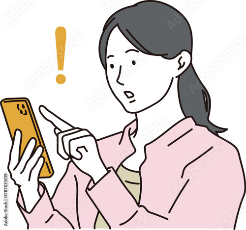 スマホで情報を発見する若い女性のイラスト素材