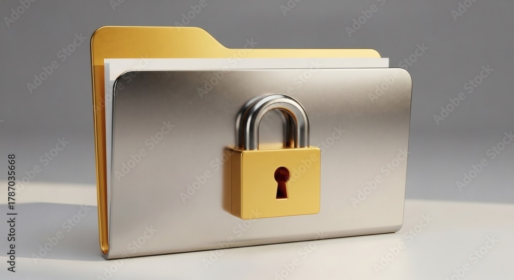 Naklejka premium Secure Folder with Padlock Icon, Digital Security and Data Protection Concept