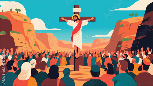 Foto Lord Jesus on the Cross Illustrator Artwork Banner Background Design Template