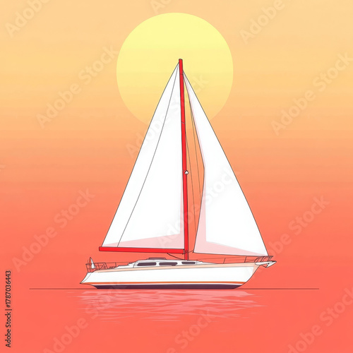 Sailboat sea sunset cruising calm orange sky reflection peaceful summer