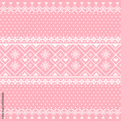 Pink Pixel Seamless Knit Pattern with Hearts and Diamonds