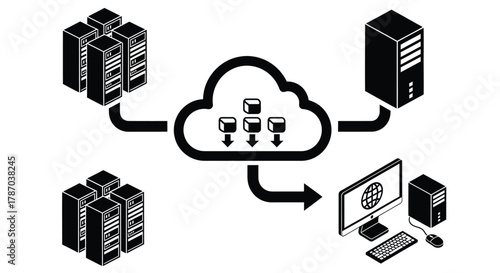 Cloud computing network diagram server data flow information tech