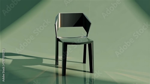 Minimal 3D Chair Form with Shadow Play on Green Backdrop — Cinematic Minimal 3D Chair Design Background in 4K Ultra HD