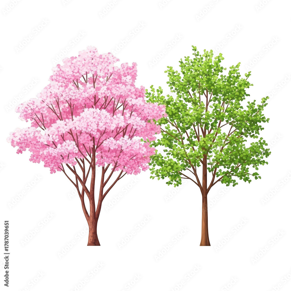 Fototapeta premium Two trees with pink and green leaves