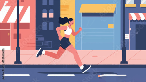Female Runners In The City Illustrator Artwork Banner Background Design Template 