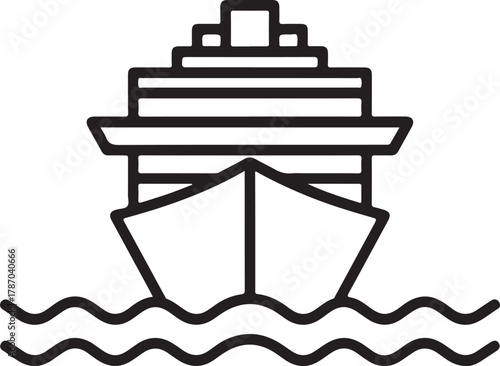 Front view of a cruise ship sailing on wavy ocean water