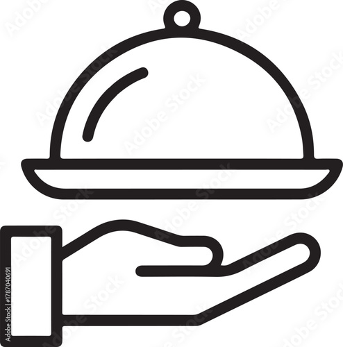 Hand serving food under cloche icon outline